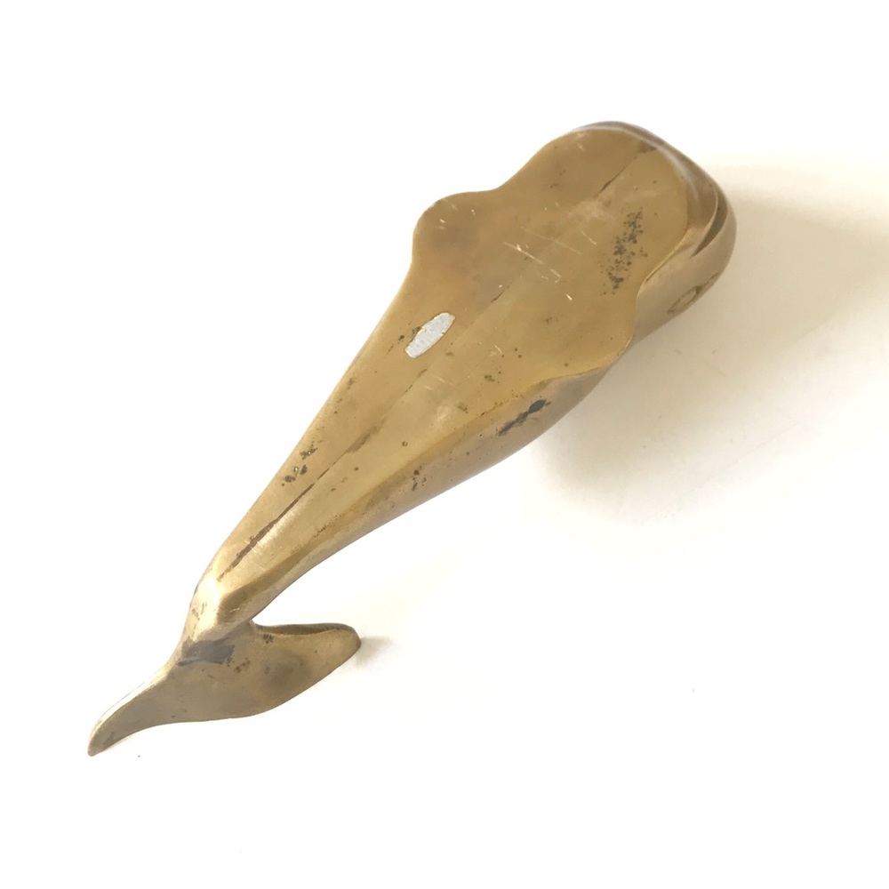 SOLD Vintage Solid Brass Large Whale Paperweight - Picture 6 of 6